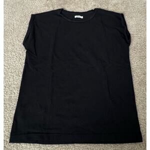 GEMO Black T Shirt Womens Small Cap Sleeve Minimal Basic Casual Top